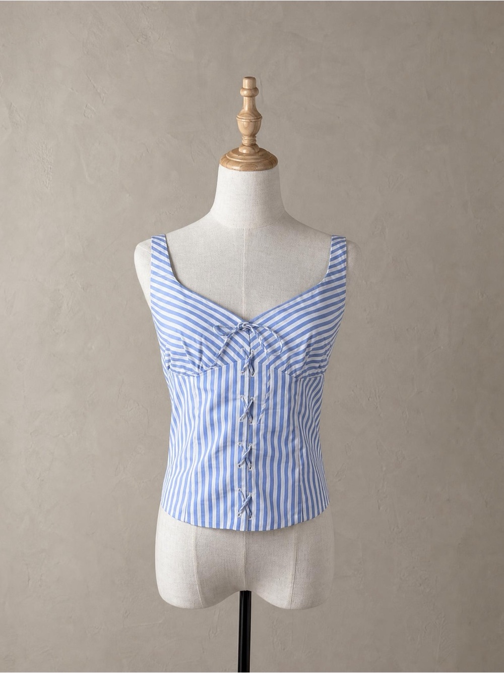 Ralph Lauren Black Label Laced Bustier Top Seaside Blue Stripe | 12